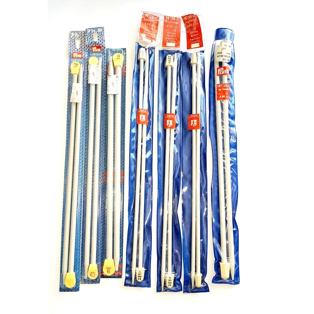 Vintage Prym Imra Knitting Needles Lot 7 Pairs 6mm 7.5mm 8mm 9mm 14 Inch 35cm